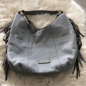 Tignanello gray pebble leather hobo style shoulder handbag purse with fr…